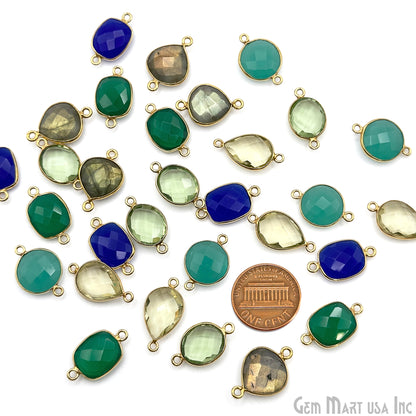 Gold Plated Connector Bulk Lot, Double Bail Bezel Gemstones, Jewelry Making Supplies, DIY Jewelry Starter Kit, 18 pcs Craft Pack, GemMartUSA