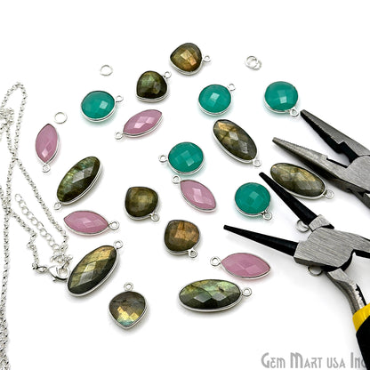 Silver Plated Pendant Bulk Lot, Single Bail Bezel Gemstones, Jewelry Making Supplies, DIY Jewelry Starter Kit, 18 pcs Craft Pack, GemMartUSA