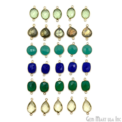Gold Plated Connector Bulk Lot, Double Bail Bezel Gemstones, Jewelry Making Supplies, DIY Jewelry Starter Kit, 18 pcs Craft Pack, GemMartUSA