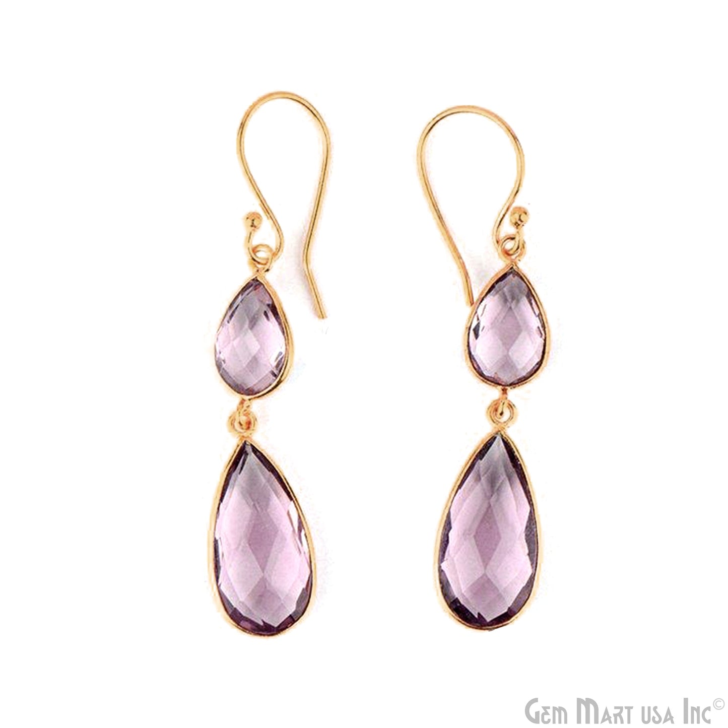 Pear Shape 10x56mm Gold Plated Gemstone Hook Earrings (Pick your Gemstone) (90059-1)