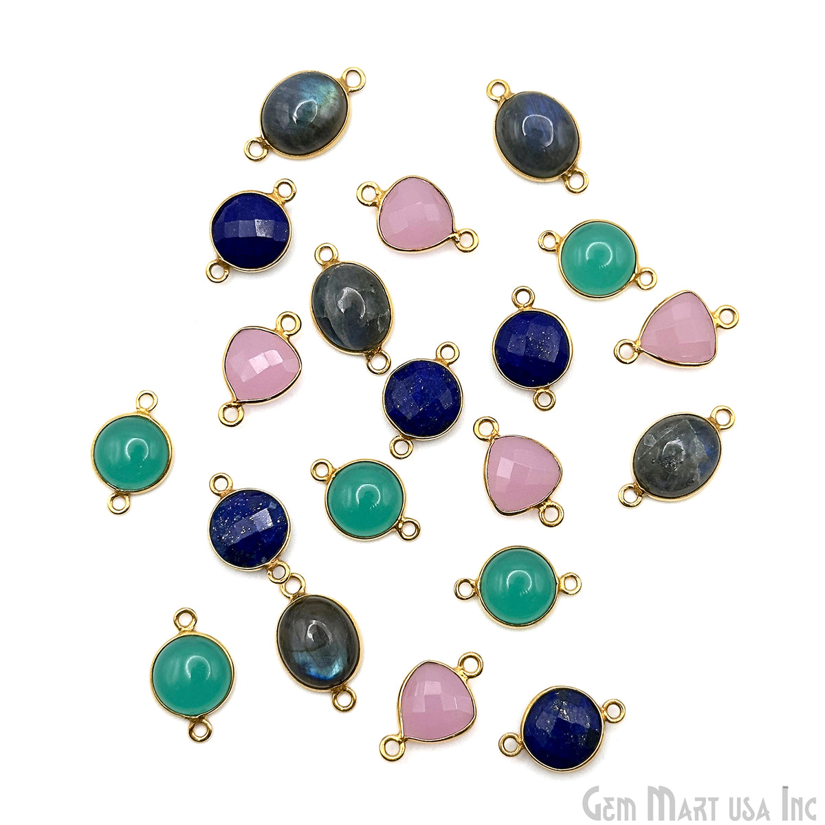 Gold Plated Connector Bulk Lot, Double Bail Bezel Gemstones, Jewelry Making Supplies, DIY Jewelry Starter Kit, 18 pcs Craft Pack, GemMartUSA