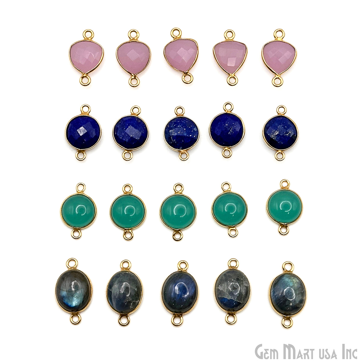 Gold Plated Connector Bulk Lot, Double Bail Bezel Gemstones, Jewelry Making Supplies, DIY Jewelry Starter Kit, 18 pcs Craft Pack, GemMartUSA