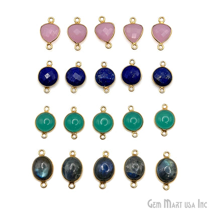 Gold Plated Connector Bulk Lot, Double Bail Bezel Gemstones, Jewelry Making Supplies, DIY Jewelry Starter Kit, 18 pcs Craft Pack, GemMartUSA