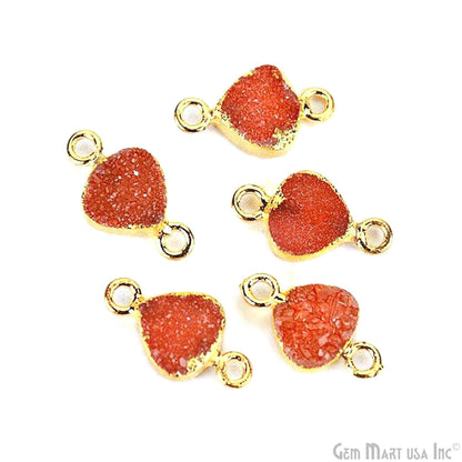 Gold Electroplated Druzy 8mm Heart Shape Double Bail Gemstone Connector