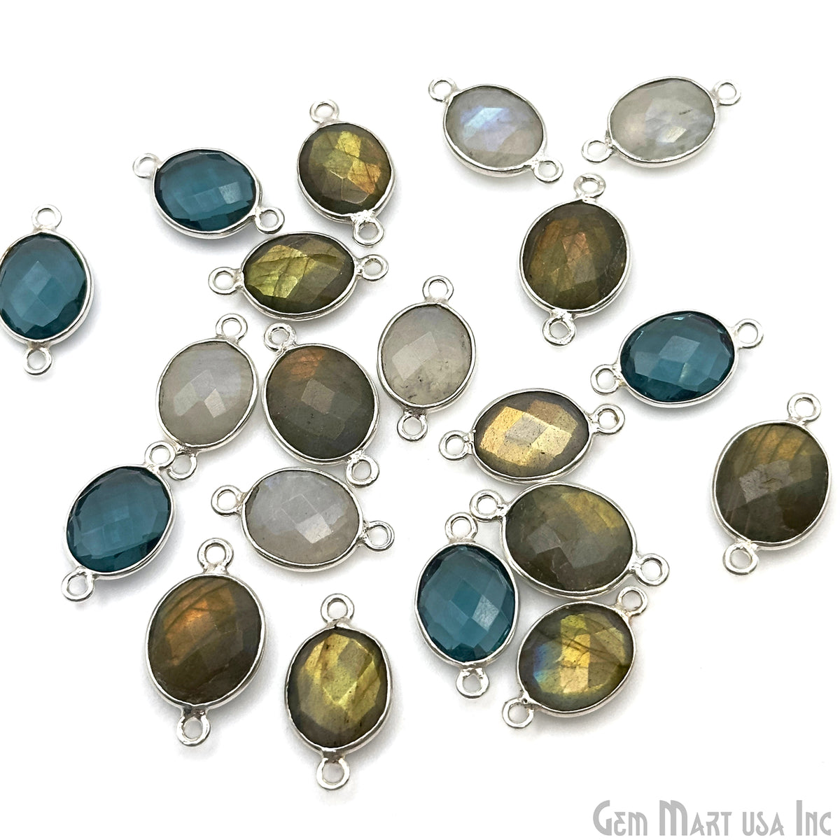 Silver Plated Connector Bulk Lot, Double Bail Bezel Gemstones, Jewelry Making Supplies, Jewelry Starter Kit, 18 pcs Craft Pack, GemMartUSA