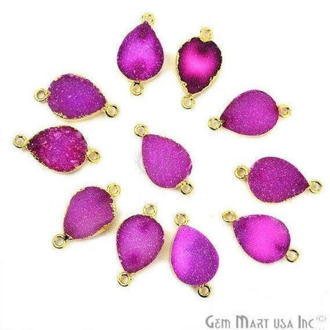 Clearance Pink Color Druzy Gold Electroplated 12x16mm Pears Double Bail Druzy Connector