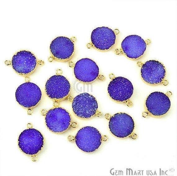 Clearance Gold Electroplated 14mm Round Druzy Double Bail Gemstone Connector