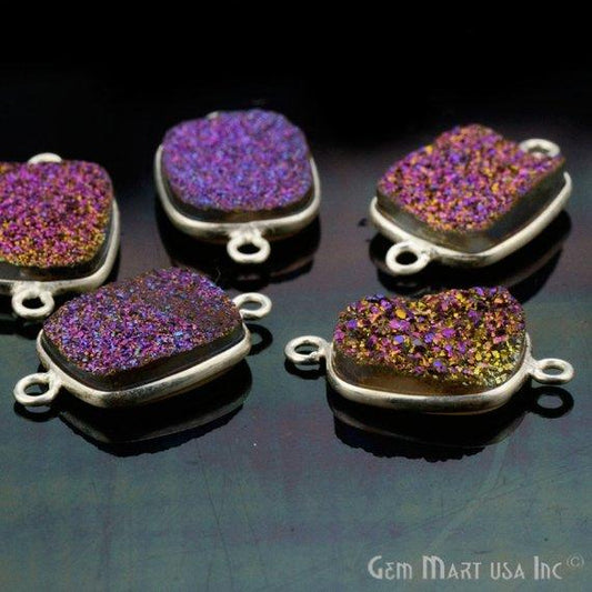 Clearance Titanium Druzy 10x12mm Octagon Silver Double Bail Bezel Gemstone Connector