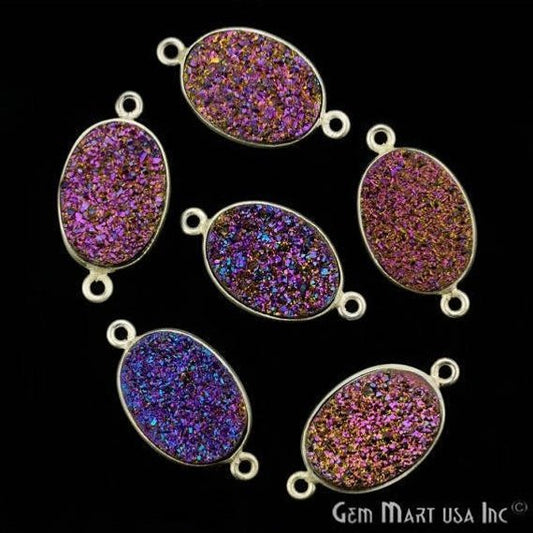 Titanium Druzy 13x18mm Oval Bezel Gemstone Connector (Pick Your Color, Bail, Plating) - GemMartUSA