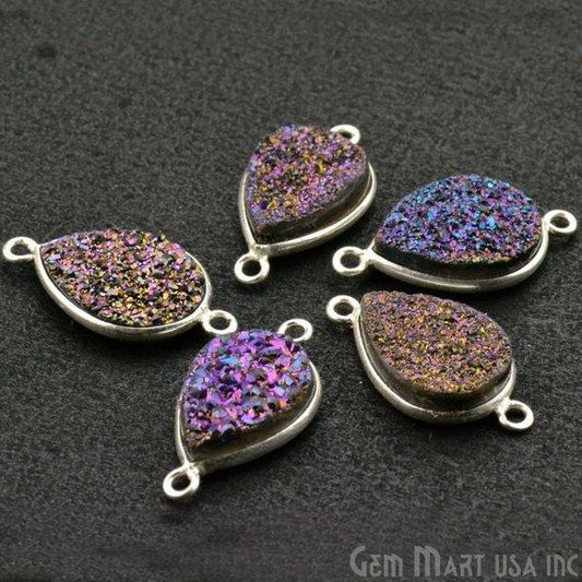 Clearance Titanium Druzy 10x14mm Pears Silver Double Bail Bezel Gemstone Connector