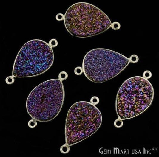 Clearance Titanium Druzy 13x18mm Pears Silver Double Bail Bezel Gemstone Connector