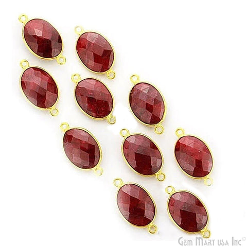 Natural Ruby Oval Shape 10x14mm Gold Plated Double Bail Gemstone Bezel Link Connector