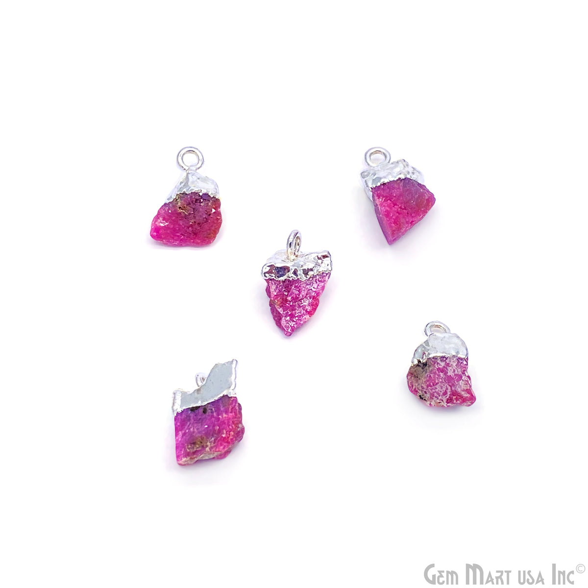 Rough Ruby Gemstone 13x5mm Silver Edged Bracelets Charm Connector