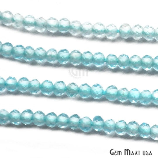 Blue Apatite Rondelle Beads, 12-13 Inch Gemstone Strands, Drilled Strung Nugget Beads, Faceted Round, 2-2.5mm