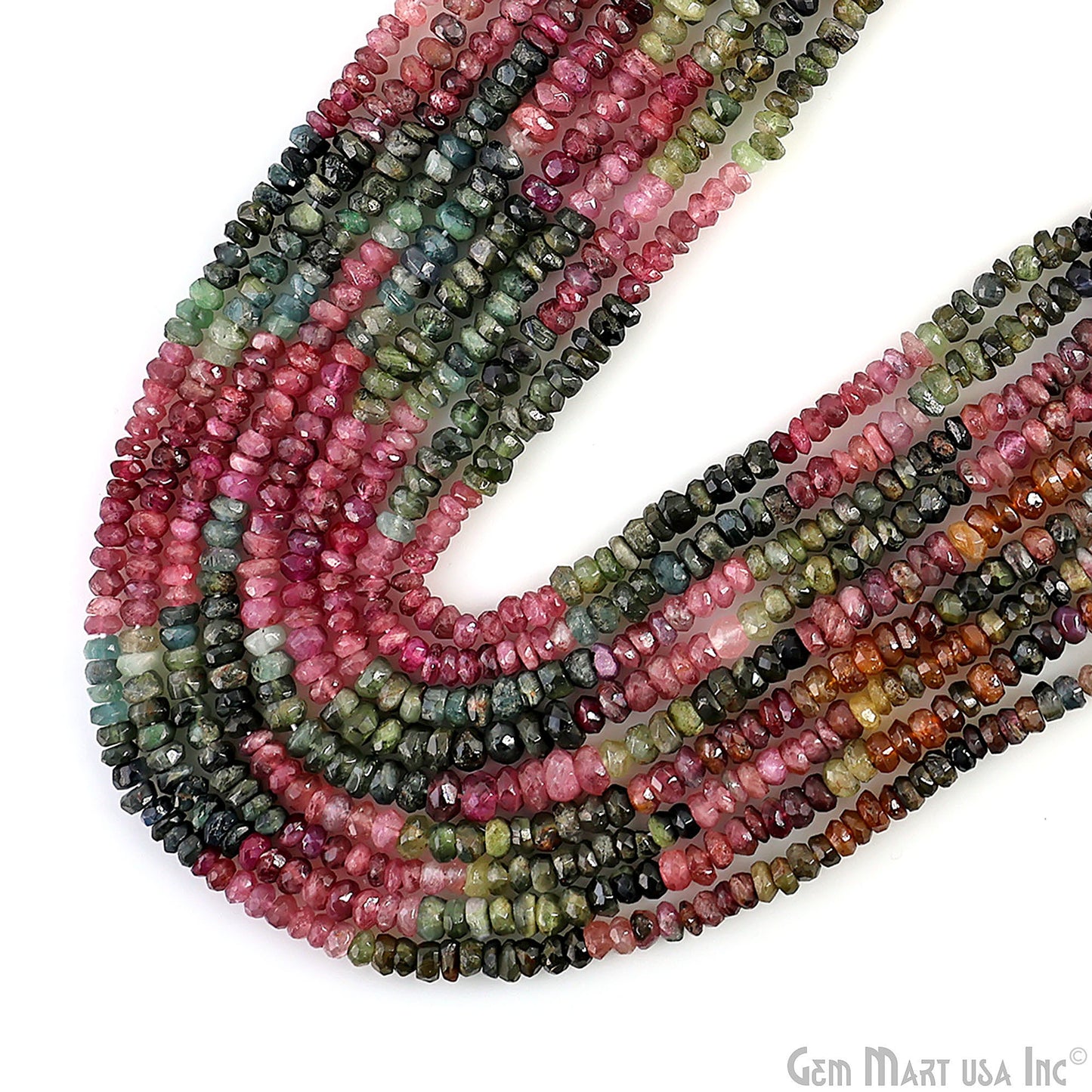 Multi Tourmaline Rondelle Beads, 13 Inch Gemstone Strands, Drilled Strung Nugget Beads, Faceted Round, 3.5-4mm