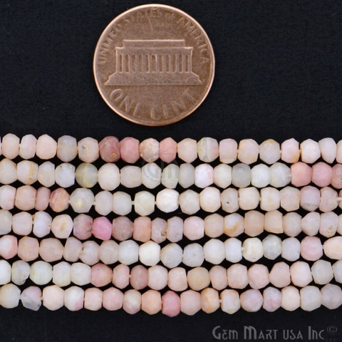 Pink Opal Rondelle Beads, 13 Inch Gemstone Strands, Drilled Strung Nugget Beads, Faceted Round, 3-4mm