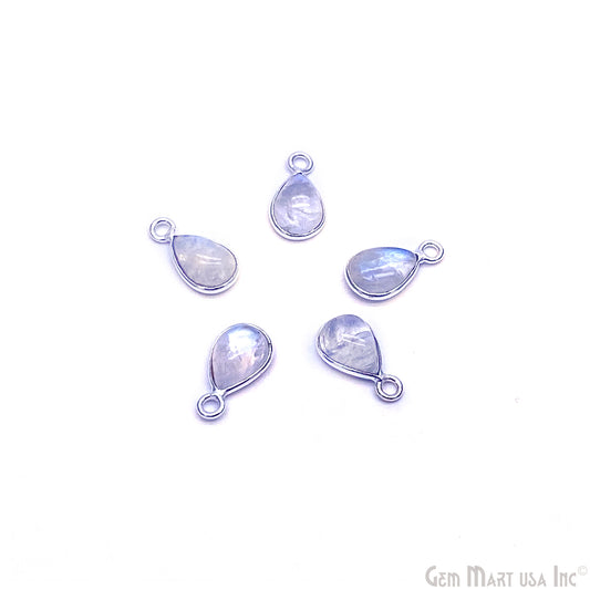 Rainbow Moonstone Pears Cabochon 6x8mm Silver Plated Single Bail Bezel Gemstone Connector