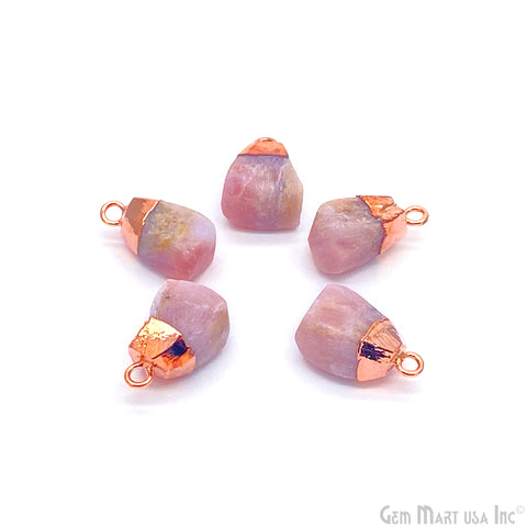 Pink Opal Rough Gemstone 13x9mm Rose Gold Electroplated Single Bail Connector