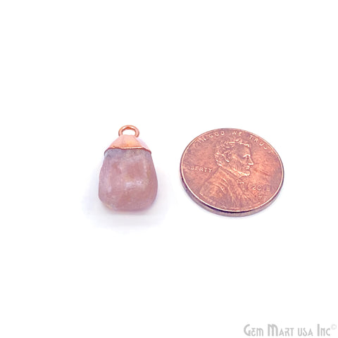 Pink Opal Rough Gemstone 13x9mm Rose Gold Electroplated Single Bail Connector