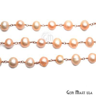 Pink Freshwater Pearl Gold Plated Wire Wrapped Beads Rosary Chain (763944304687)