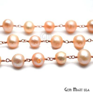 Pink Freshwater Pearl Gold Plated Wire Wrapped Beads Rosary Chain (763944304687)