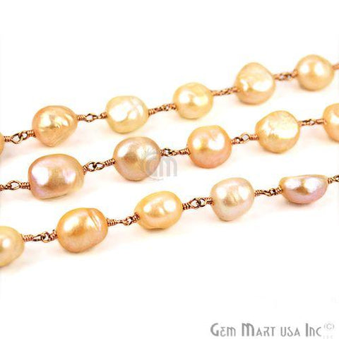 Pink Freshwater Pearl 10-15mm Freeform Beads Rose Gold Plated Rosary Chain (763944960047)