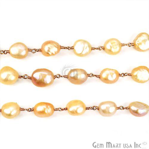 Pink Freshwater Pearl 10-15mm Freeform Beads Rose Gold Plated Rosary Chain (763944960047)