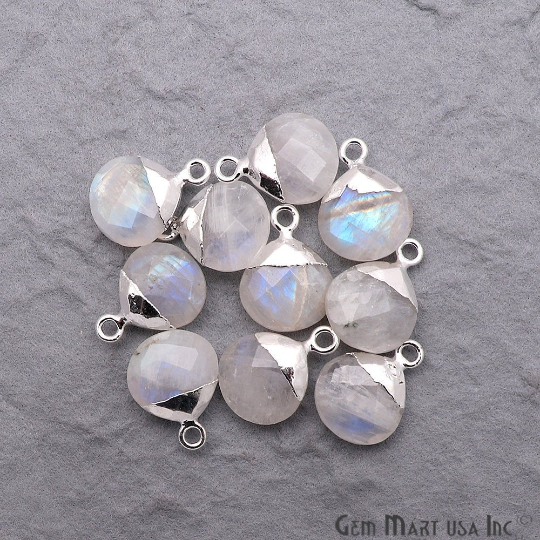 Rainbow Moonstone 12mm Onion Silver Electroplated Single Bail Gemstone Connector