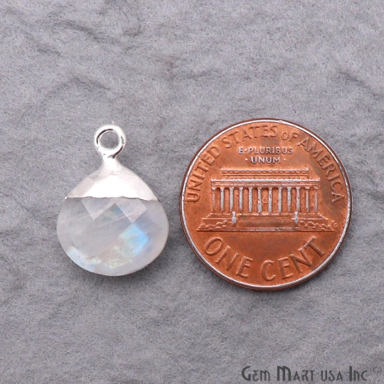 Rainbow Moonstone 12mm Onion Silver Electroplated Single Bail Gemstone Connector