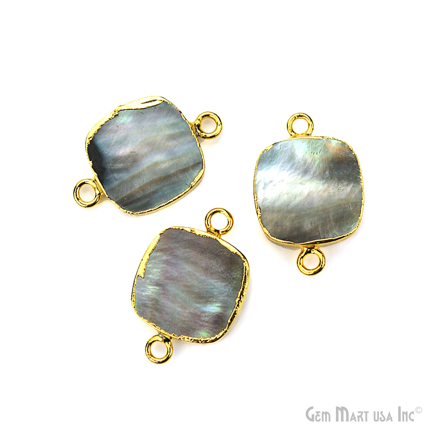 Abalone 14mm Square Shape Gold Electroplated Double Bail Gemstone Connector