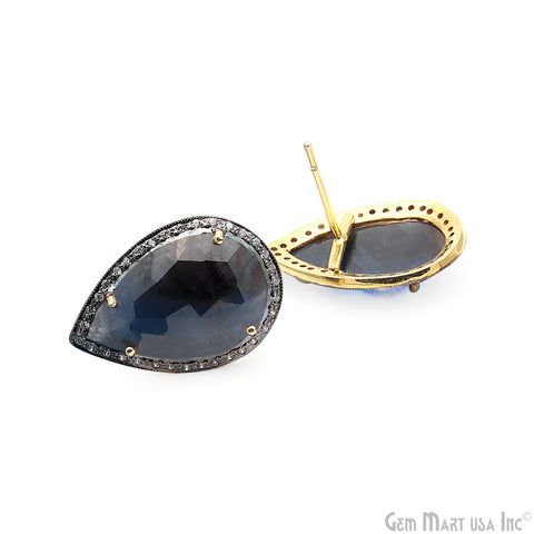Sapphire With Cubic Zircon Pave 25x17mm Gold Vermeil Stud Earring
