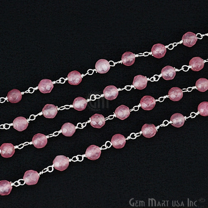 Rose Jade Beads 4mm Silver Plated Wire Wrapped Rosary Chain