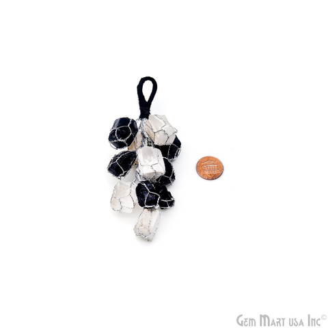 Selenite & Black Tourmaline Crystals Car Hanger Wire Wrapped Tumbled Cage Sun Catcher car hanger