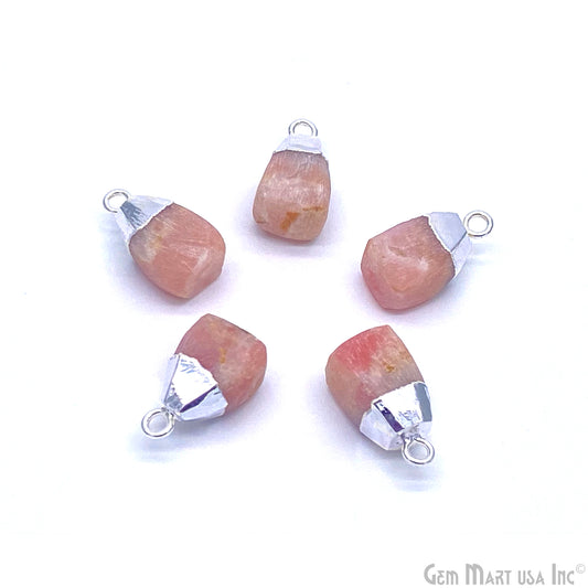 Pink Opal Rough Gemstone 12x9mm Silver Electroplated Single Bail Connector