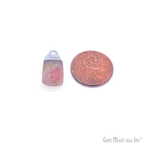 Pink Opal Rough Gemstone 12x9mm Silver Electroplated Single Bail Connector