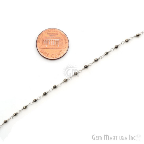 Pyrite Silver Plated Wire Wrapped Gemstone Beads Rosary Chain
