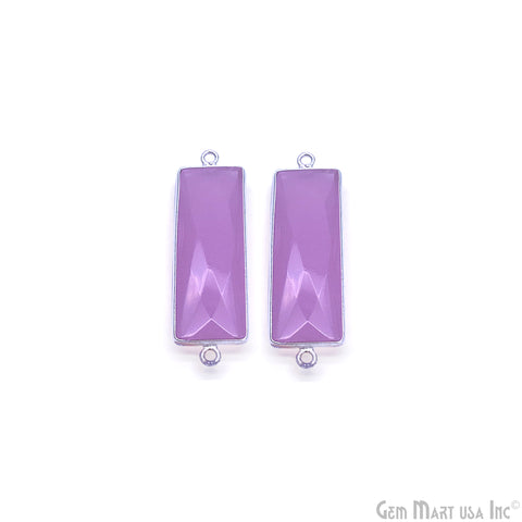 Rose Chalcedony Rectangle 31x12mm Silver Plated Double Bail Connector