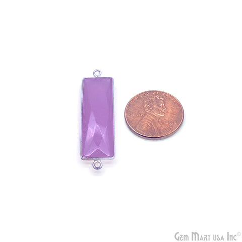 Rose Chalcedony Rectangle 31x12mm Silver Plated Double Bail Connector