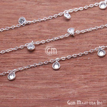 White Zircon Chain, Bezel Dangle Fancy Rosary Chain, Finding Chain, Jewelry Making Chain, Necklace Chain, 1 foot, GemMartUSA