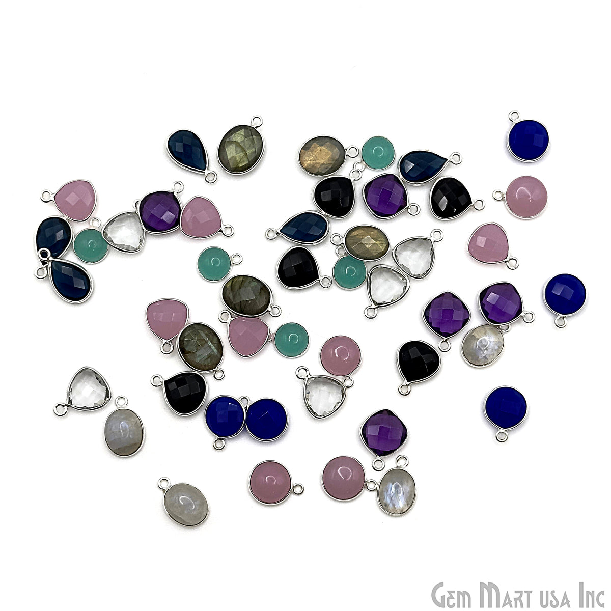 Silver Plated Pendant Bulk Lot, Single Bail Bezel Gemstones, Jewelry Making Supplies, DIY Jewelry Starter Kit, 18 pcs Craft Pack, GemMartUSA