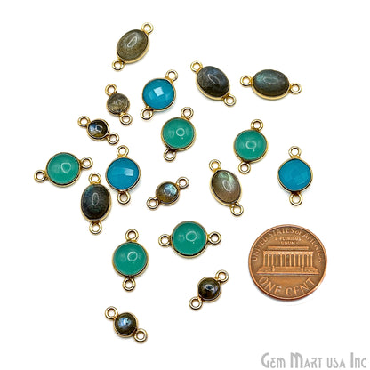 Gold Plated Connector Bulk Lot, Double Bail Bezel Gemstones, Jewelry Making Supplies, DIY Jewelry Starter Kit, 18 pcs Craft Pack, GemMartUSA