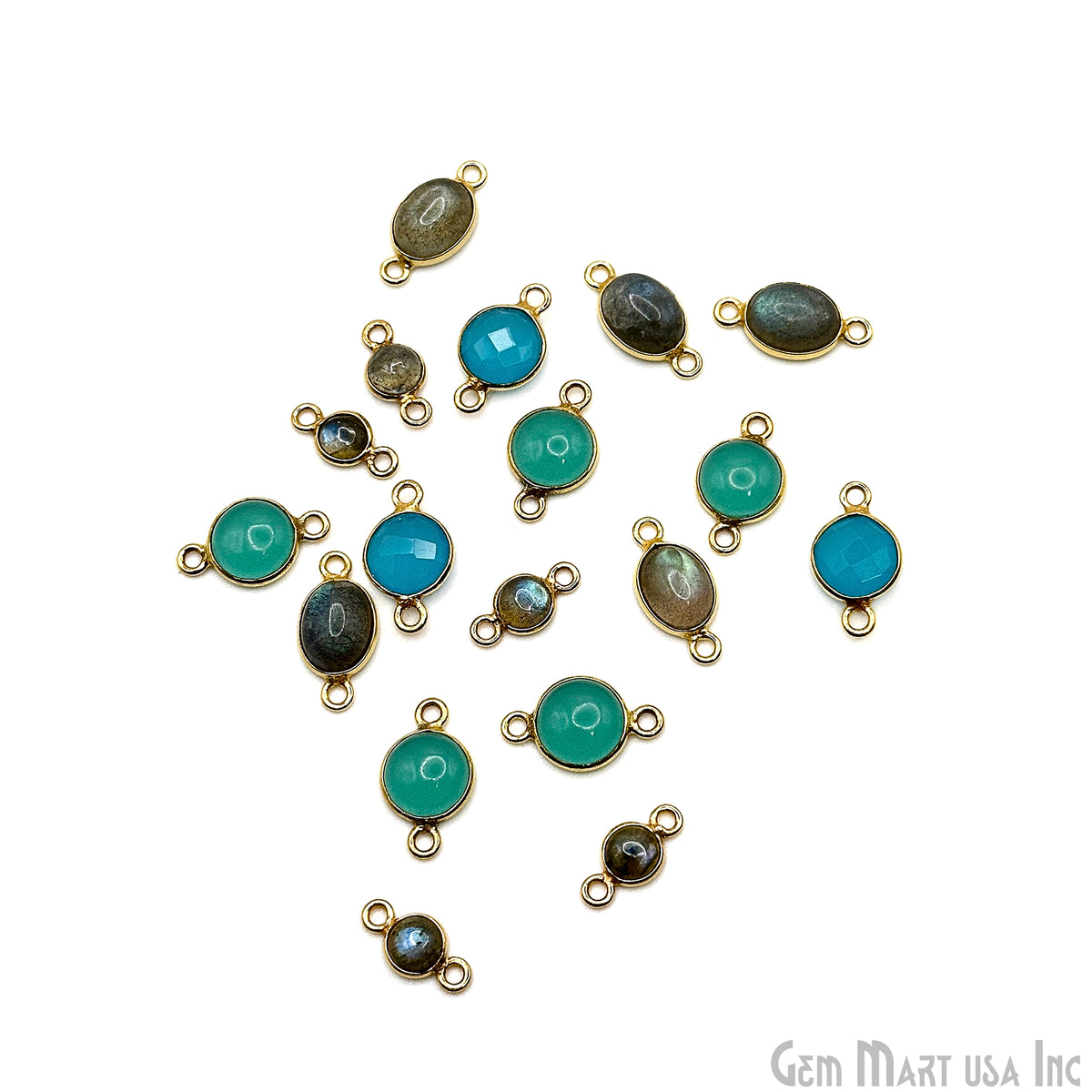 Gold Plated Connector Bulk Lot, Double Bail Bezel Gemstones, Jewelry Making Supplies, DIY Jewelry Starter Kit, 18 pcs Craft Pack, GemMartUSA