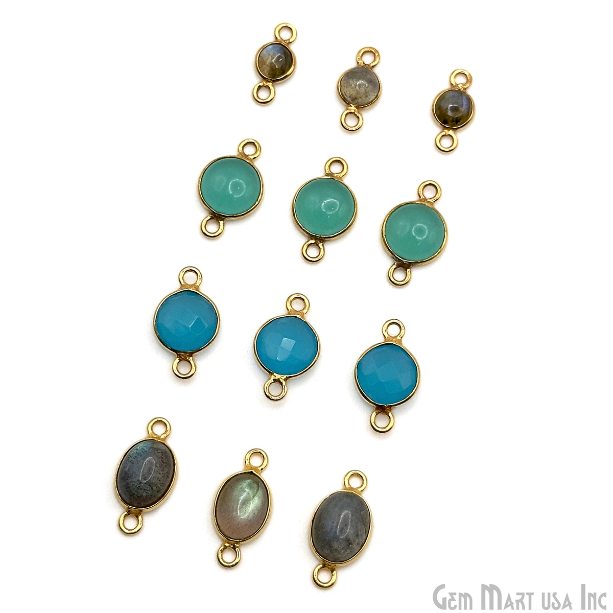 Gold Plated Connector Bulk Lot, Double Bail Bezel Gemstones, Jewelry Making Supplies, DIY Jewelry Starter Kit, 18 pcs Craft Pack, GemMartUSA