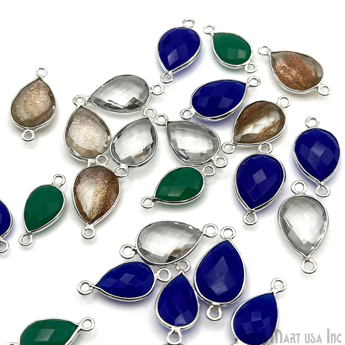 Silver Plated Connector Bulk Lot, Double Bail Bezel Gemstones, Jewelry Making Supplies, Jewelry Starter Kit, 18 pcs Craft Pack, GemMartUSA