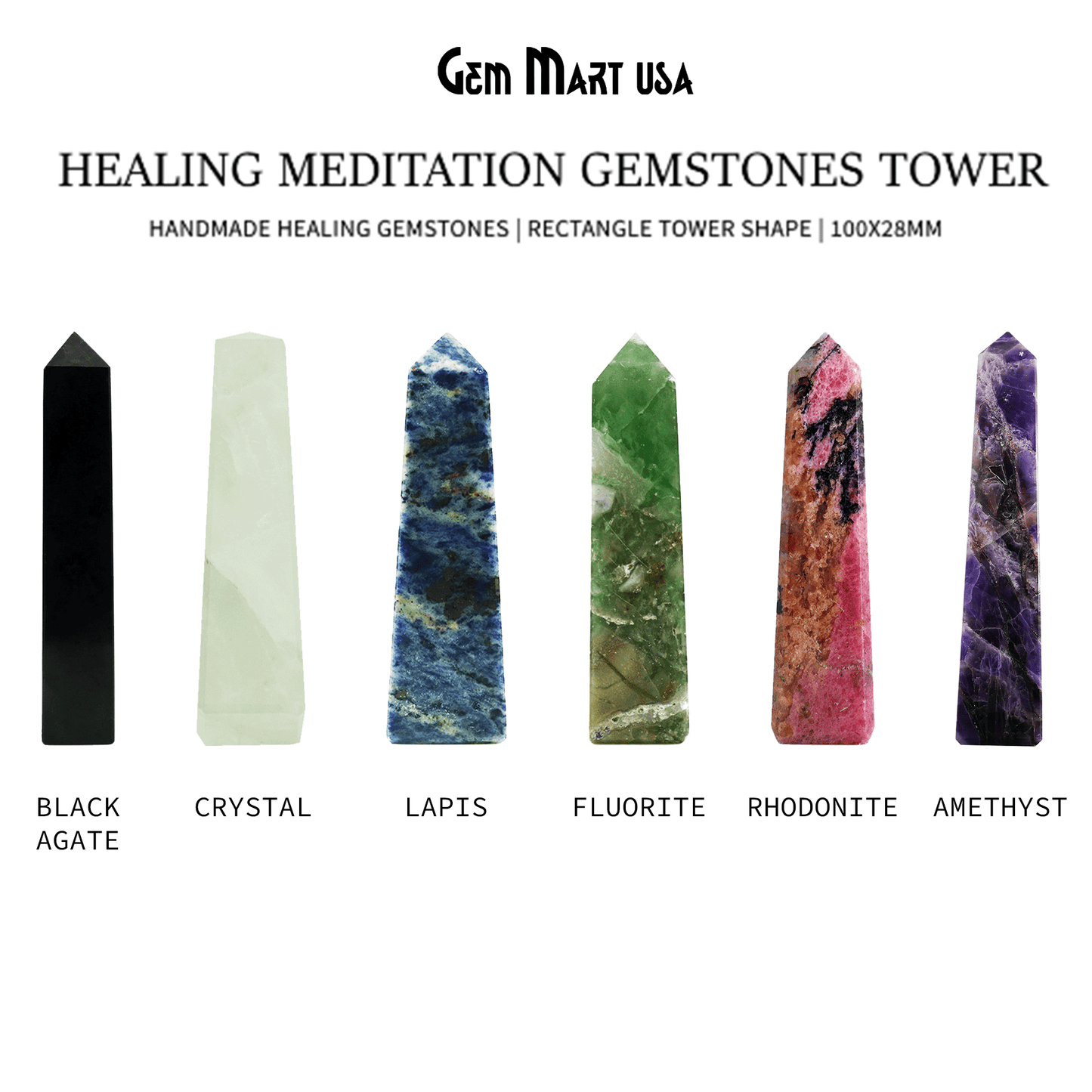 Gemstone Rectangle Tower Shape 4 Inch Crystal Tower Obelisk Healing Meditation Gemstones