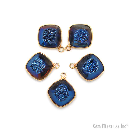 Window Druzy 12mm Cushion Shape Bezel Cave Druzy Gemstone Connector (Pick Your Color, Bail, Plating)