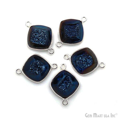 Window Druzy 12mm Cushion Shape Bezel Cave Druzy Gemstone Connector (Pick Your Color, Bail, Plating)