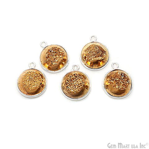 Window Druzy 12mm Round Shape Bezel Cave Druzy Gemstone Connector (Pick Your Color, Bail, Plating)
