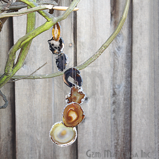 Gemstone Wind Chime, Natural Agate Slices, Crystal Quartz Wind Chime, Garden Décor, Home Décor, Melodic Tones