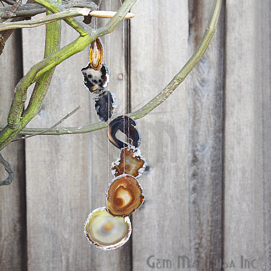 Gemstone Sliced Agate Wind Chimes, Agate Slice Wind Chimes, Home Decor Wind Chimes 1 Set